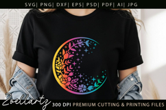 Celestial Moon SVG Cut File Floral Moon Mandala Silhouette Product Image 2