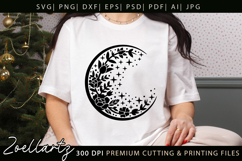 Celestial Moon SVG Cut File Floral Moon Mandala Silhouette Product Image 5