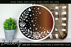 Celestial Flower SVG Silhouette Floral Farmhouse Round Sign Product Image 4