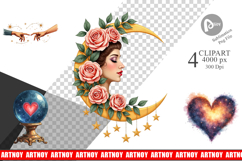 Celestial Vintage Valentine Clipart Product Image 1