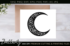 Celestial Moon SVG Cut File Floral Moon Mandala Silhouette Product Image 2