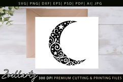 Celestial Moon SVG Cut File Floral Moon Mandala Silhouette Product Image 2