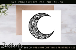 Celestial Moon SVG Cut File Floral Moon Mandala Silhouette Product Image 2