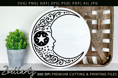 Celestial Moon SVG Cut File Floral Moon Mandala Silhouette Product Image 3