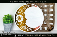 Celestial Moon SVG Cut File Floral Moon Mandala Silhouette Product Image 2