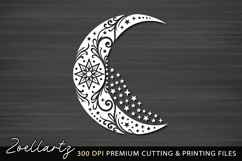 Celestial Moon SVG Cut File Floral Moon Mandala Silhouette Product Image 2