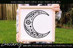 Celestial Moon SVG Cut File Floral Moon Mandala Silhouette Product Image 1