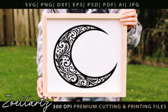Celestial Moon SVG Cut File Floral Moon Mandala Silhouette Product Image 1