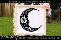 Celestial Moon SVG Cut File Floral Moon Mandala Silhouette Product Image 1