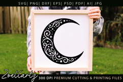 Celestial Moon SVG Cut File Floral Moon Mandala Silhouette Product Image 1