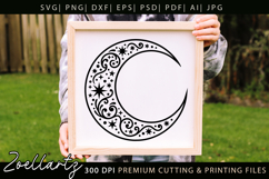 Celestial Moon SVG Cut File Floral Moon Mandala Silhouette Product Image 1