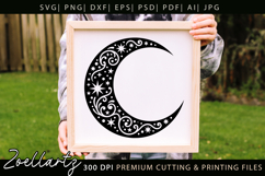 Celestial Moon SVG Cut File Floral Moon Mandala Silhouette Product Image 1