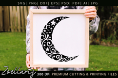 Celestial Moon SVG Cut File Floral Moon Mandala Silhouette Product Image 1