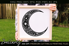 Celestial Moon SVG Cut File Floral Moon Mandala Silhouette Product Image 1