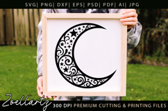 Celestial Moon SVG Cut File Floral Moon Mandala Silhouette Product Image 1