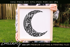 Celestial Moon SVG Cut File Floral Moon Mandala Silhouette Product Image 2