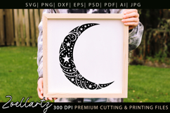 Celestial Moon SVG Cut File Floral Moon Mandala Silhouette Product Image 1