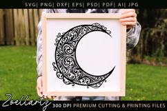 Celestial Moon SVG Cut File Floral Moon Mandala Silhouette Product Image 1