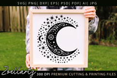 Celestial Moon SVG Cut File Floral Moon Mandala Silhouette Product Image 4