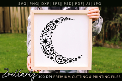 Celestial Moon SVG Cut File Floral Moon Mandala Silhouette Product Image 1