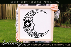 Celestial Moon SVG Cut File Floral Moon Mandala Silhouette Product Image 1