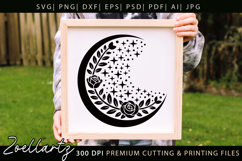Celestial Moon SVG Cut File Floral Moon Mandala Silhouette Product Image 1