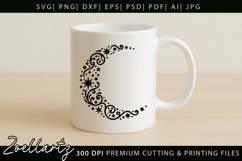 Celestial Moon SVG Cut File Floral Moon Mandala Silhouette Product Image 3