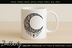 Celestial Moon SVG Cut File Floral Moon Mandala Silhouette Product Image 4