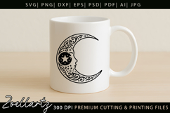 Celestial Moon SVG Cut File Floral Moon Mandala Silhouette Product Image 5