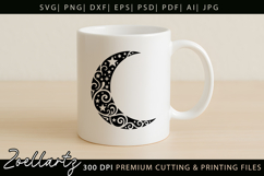 Celestial Moon SVG Cut File Floral Moon Mandala Silhouette Product Image 4