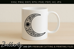 Celestial Moon SVG Cut File Floral Moon Mandala Silhouette Product Image 4