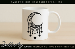 Celestial Moon SVG Cut File Floral Moon Mandala Silhouette Product Image 3