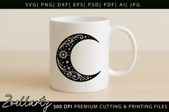 Celestial Moon SVG Cut File Floral Moon Mandala Silhouette Product Image 4