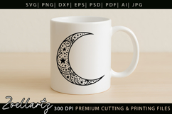 Celestial Moon SVG Cut File Floral Moon Mandala Silhouette Product Image 7