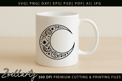 Celestial Moon SVG Cut File Floral Moon Mandala Silhouette Product Image 4