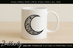 Celestial Moon SVG Cut File Floral Moon Mandala Silhouette Product Image 3