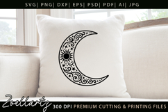Celestial Moon SVG Cut File Floral Moon Mandala Silhouette Product Image 2