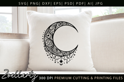 Celestial Moon SVG Cut File Floral Moon Mandala Silhouette Product Image 2