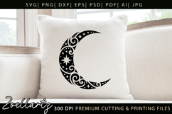 Celestial Moon SVG Cut File Floral Moon Mandala Silhouette Product Image 5