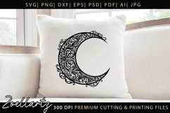 Celestial Moon SVG Cut File Floral Moon Mandala Silhouette Product Image 2