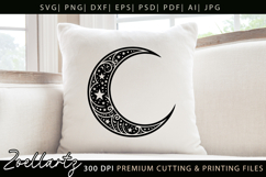 Celestial Moon SVG Cut File Floral Moon Mandala Silhouette Product Image 2