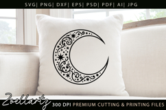 Celestial Moon SVG Cut File Floral Moon Mandala Silhouette Product Image 2
