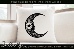 Celestial Moon SVG Cut File Floral Moon Mandala Silhouette Product Image 3