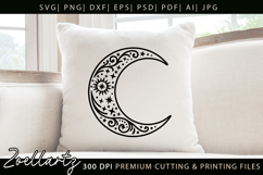 Celestial Moon SVG Cut File Floral Moon Mandala Silhouette Product Image 2