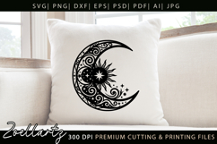 Celestial Moon Sun SVG Cut File Floral Moon Sun Silhouette Product Image 2