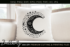Celestial Moon SVG Cut File Floral Moon Mandala Silhouette Product Image 1