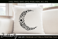 Celestial Moon SVG Cut File Floral Moon Mandala Silhouette Product Image 2