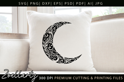 Celestial Moon SVG Cut File Floral Moon Mandala Silhouette Product Image 2