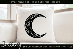 Celestial Moon SVG Cut File Floral Moon Mandala Silhouette Product Image 3
