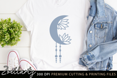 Celestial Star Crescent Lotus SVG Floral Moon Illustration Product Image 2